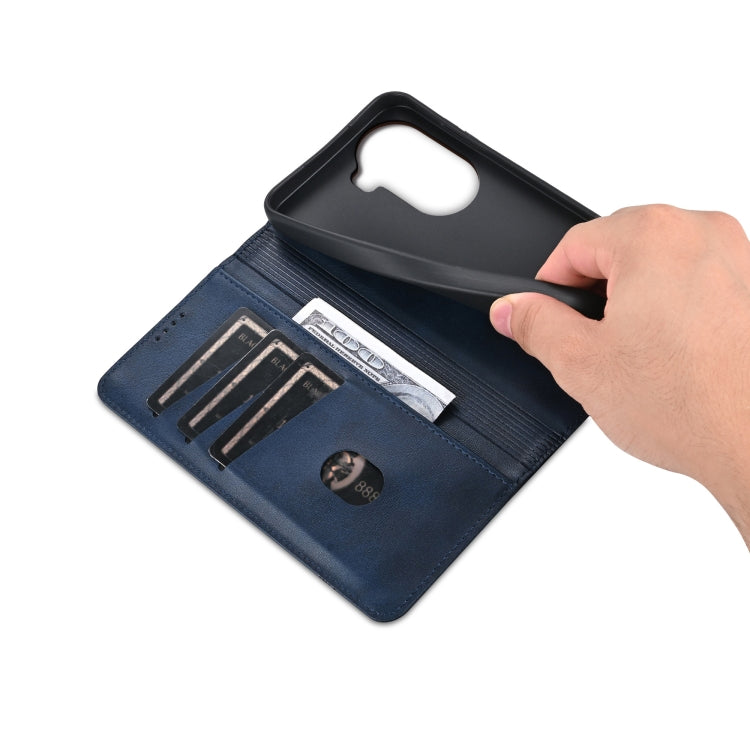 For OPPO Reno11 Global AZNS Magnetic Calf Texture Flip Leather Phone Case(Dark Blue)