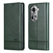 For OPPO Reno11 Global AZNS Magnetic Calf Texture Flip Leather Phone Case(Dark Green)