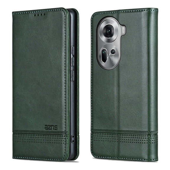 For OPPO Reno11 Global AZNS Magnetic Calf Texture Flip Leather Phone Case(Dark Green)