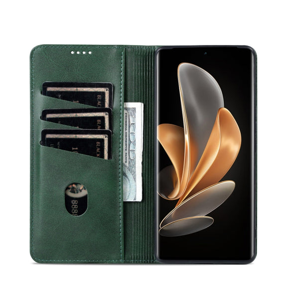 For OPPO Reno11 Global AZNS Magnetic Calf Texture Flip Leather Phone Case(Dark Green)