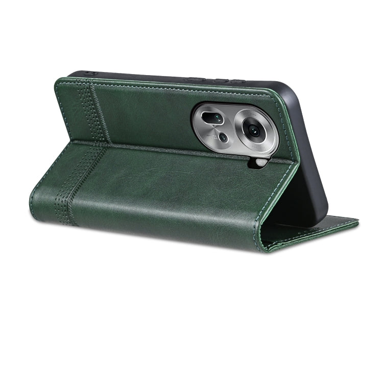 For OPPO Reno11 Global AZNS Magnetic Calf Texture Flip Leather Phone Case(Dark Green)