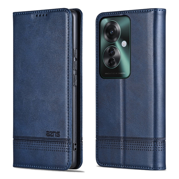 For OPPO Reno11 F AZNS Magnetic Calf Texture Flip Leather Phone Case(Dark Blue)