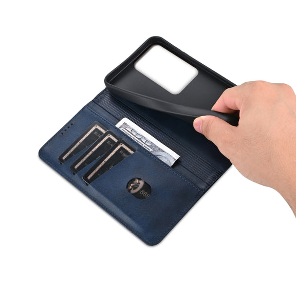 For OPPO Reno11 F AZNS Magnetic Calf Texture Flip Leather Phone Case(Dark Blue)