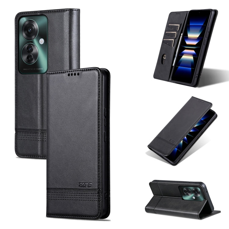 For OPPO Reno11 F AZNS Magnetic Calf Texture Flip Leather Phone Case(Black) - OPPO Cases by AZNS | Online Shopping South Africa | PMC Jewellery | Buy Now Pay Later Mobicred