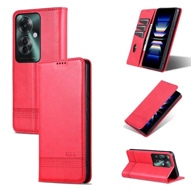 For OPPO Reno11 F AZNS Magnetic Calf Texture Flip Leather Phone Case(Red) - OPPO Cases by AZNS | Online Shopping South Africa | PMC Jewellery | Buy Now Pay Later Mobicred