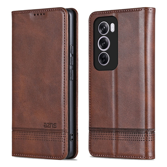For OPPO Reno12 Global AZNS Magnetic Calf Texture Flip Leather Phone Case(Dark Brown)