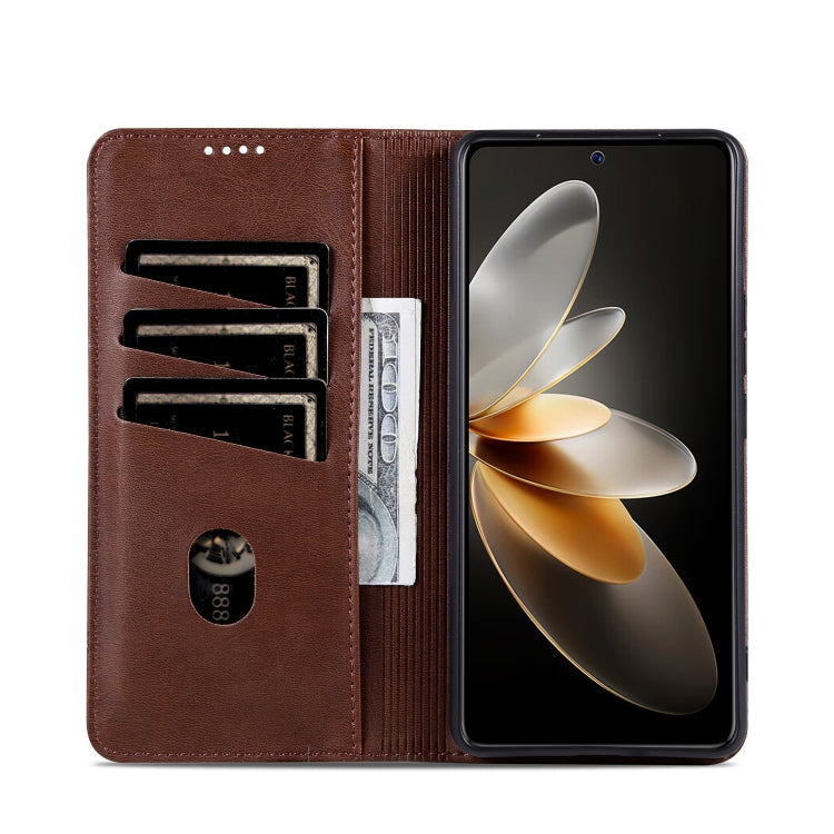 For OPPO Reno12 Global AZNS Magnetic Calf Texture Flip Leather Phone Case(Dark Brown) - OPPO Cases by AZNS | Online Shopping South Africa | PMC Jewellery | Buy Now Pay Later Mobicred