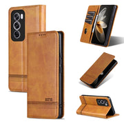 For OPPO Reno12 Global AZNS Magnetic Calf Texture Flip Leather Phone Case(Light Brown)
