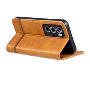 For OPPO Reno12 Global AZNS Magnetic Calf Texture Flip Leather Phone Case(Light Brown)
