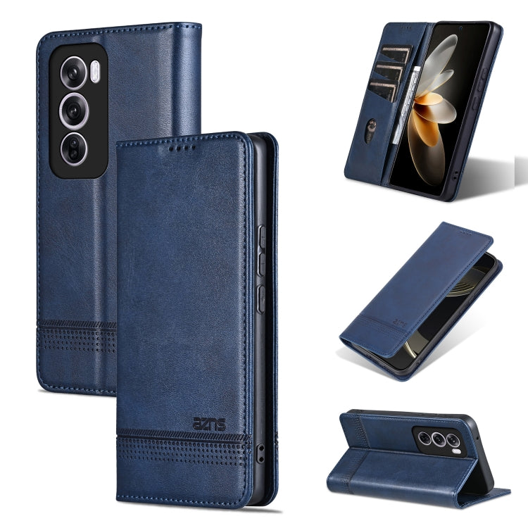 For OPPO Reno12 Global AZNS Magnetic Calf Texture Flip Leather Phone Case(Dark Blue) - OPPO Cases by AZNS | Online Shopping South Africa | PMC Jewellery | Buy Now Pay Later Mobicred