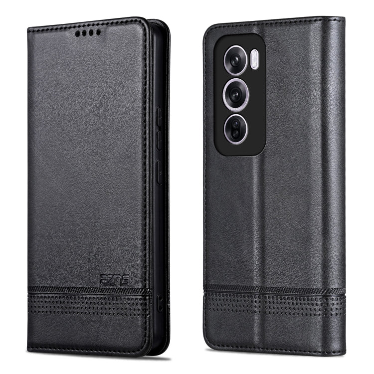 For OPPO Reno12 Global AZNS Magnetic Calf Texture Flip Leather Phone Case(Black) - OPPO Cases by AZNS | Online Shopping South Africa | PMC Jewellery | Buy Now Pay Later Mobicred