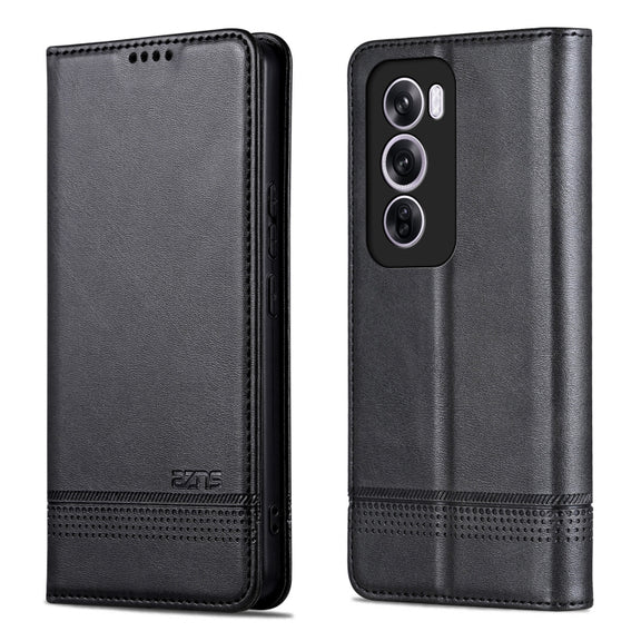 For OPPO Reno12 Global AZNS Magnetic Calf Texture Flip Leather Phone Case(Black)