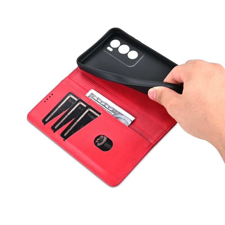 For OPPO Reno12 Global AZNS Magnetic Calf Texture Flip Leather Phone Case(Red) - OPPO Cases by AZNS | Online Shopping South Africa | PMC Jewellery | Buy Now Pay Later Mobicred