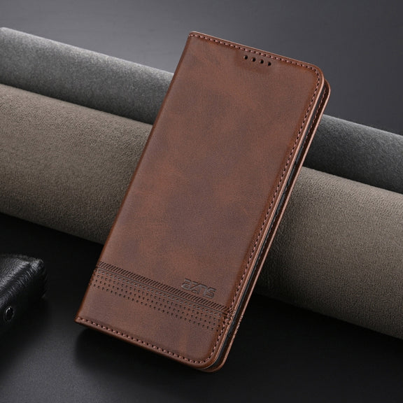 For OPPO Reno12 Pro Global AZNS Magnetic Calf Texture Flip Leather Phone Case(Dark Brown)