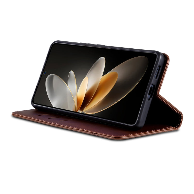 For OPPO Reno12 Pro Global AZNS Magnetic Calf Texture Flip Leather Phone Case(Dark Brown)