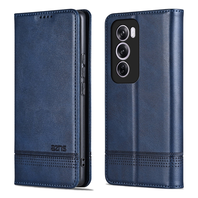 For OPPO Reno12 Pro Global AZNS Magnetic Calf Texture Flip Leather Phone Case(Dark Blue)
