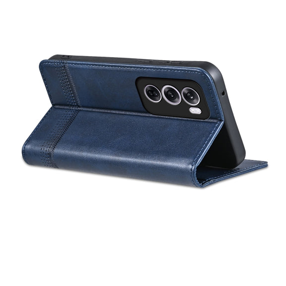 For OPPO Reno12 Pro Global AZNS Magnetic Calf Texture Flip Leather Phone Case(Dark Blue)