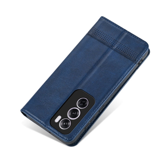 For OPPO Reno12 Pro Global AZNS Magnetic Calf Texture Flip Leather Phone Case(Dark Blue)