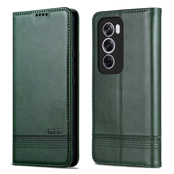 For OPPO Reno12 Pro Global AZNS Magnetic Calf Texture Flip Leather Phone Case(Dark Green)