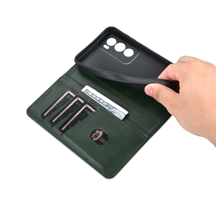 For OPPO Reno12 Pro Global AZNS Magnetic Calf Texture Flip Leather Phone Case(Dark Green)