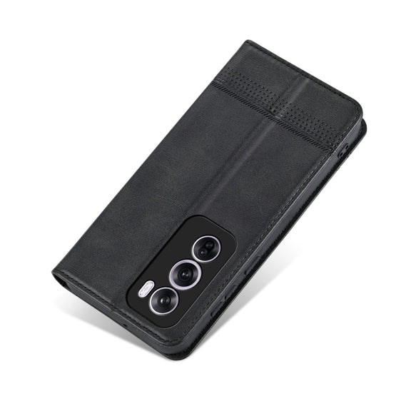 For OPPO Reno12 Pro Global AZNS Magnetic Calf Texture Flip Leather Phone Case(Black)