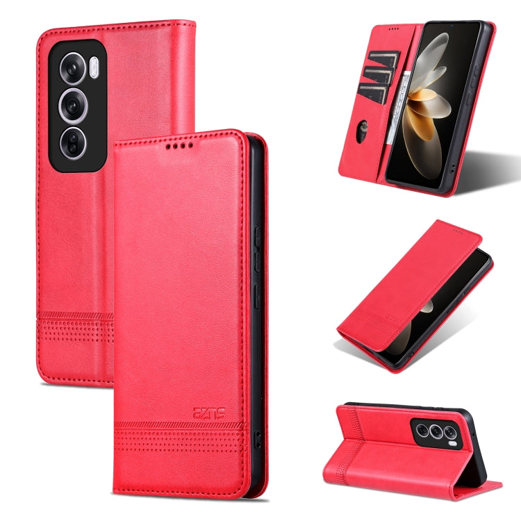 For OPPO Reno12 Pro Global AZNS Magnetic Calf Texture Flip Leather Phone Case(Red) - OPPO Cases by AZNS | Online Shopping South Africa | PMC Jewellery | Buy Now Pay Later Mobicred