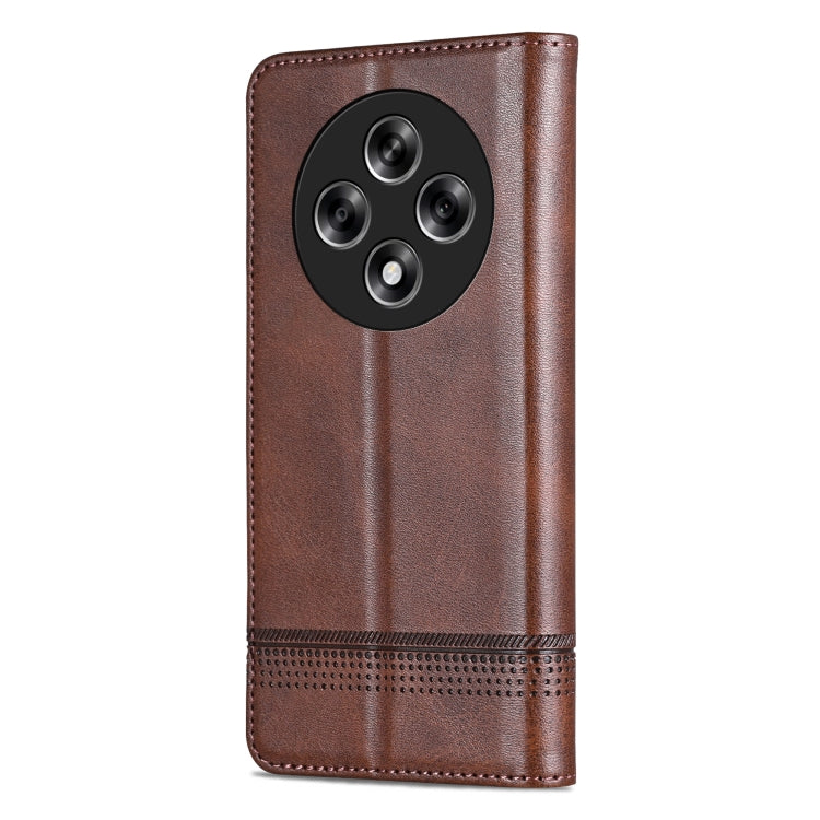 For OPPO Reno12 F 4G AZNS Magnetic Calf Texture Flip Leather Phone Case(Dark Brown)