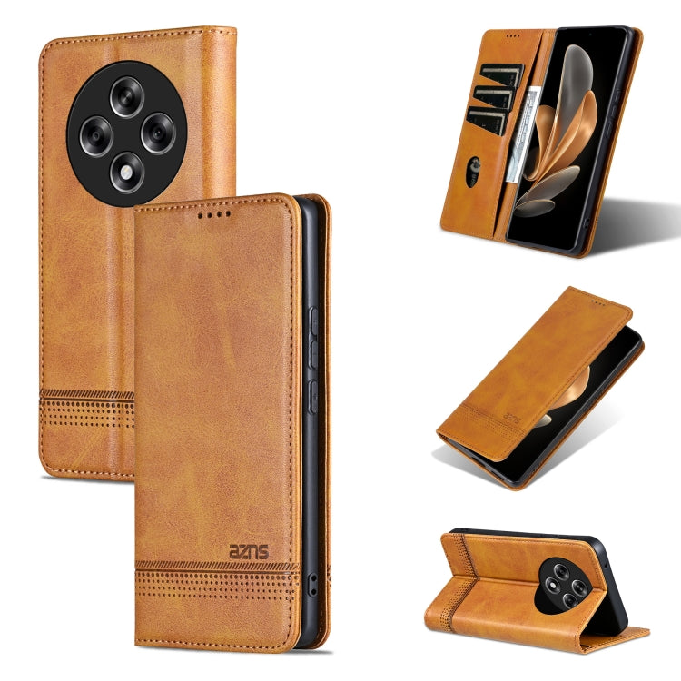 For OPPO Reno12 F 4G AZNS Magnetic Calf Texture Flip Leather Phone Case(Light Brown) - OPPO Cases by AZNS | Online Shopping South Africa | PMC Jewellery | Buy Now Pay Later Mobicred