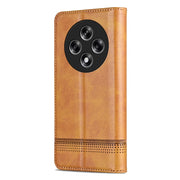 For OPPO Reno12 F 4G AZNS Magnetic Calf Texture Flip Leather Phone Case(Light Brown)