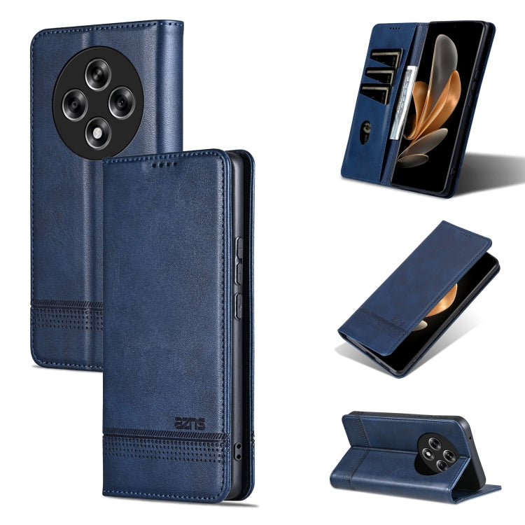 For OPPO Reno12 F 4G AZNS Magnetic Calf Texture Flip Leather Phone Case(Dark Blue) - free shipping - PMC Jewellery - Order now!