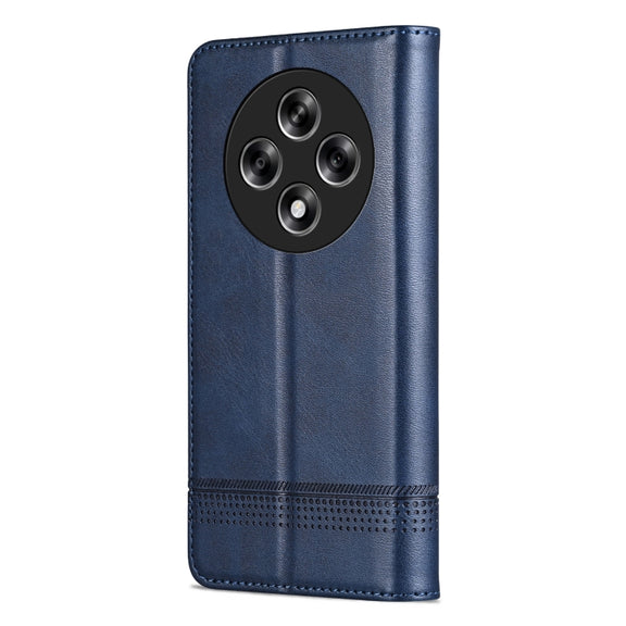 For OPPO Reno12 F 4G AZNS Magnetic Calf Texture Flip Leather Phone Case(Dark Blue)