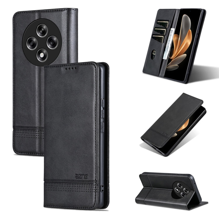 For OPPO Reno12 F 4G AZNS Magnetic Calf Texture Flip Leather Phone Case(Black) - OPPO Cases by AZNS | Online Shopping South Africa | PMC Jewellery | Buy Now Pay Later Mobicred