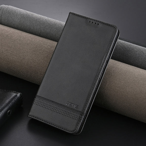 For OPPO Reno12 F 4G AZNS Magnetic Calf Texture Flip Leather Phone Case(Black)