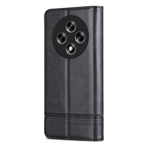 For OPPO Reno12 F 4G AZNS Magnetic Calf Texture Flip Leather Phone Case(Black)