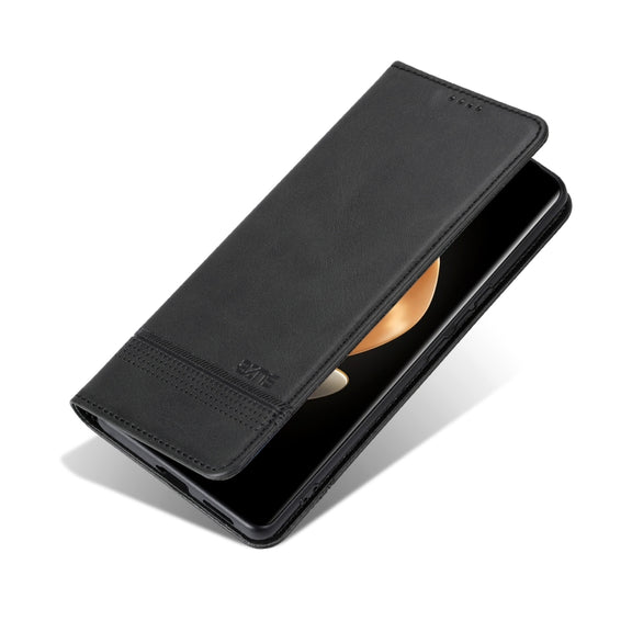 For OPPO Reno12 F 4G AZNS Magnetic Calf Texture Flip Leather Phone Case(Black)