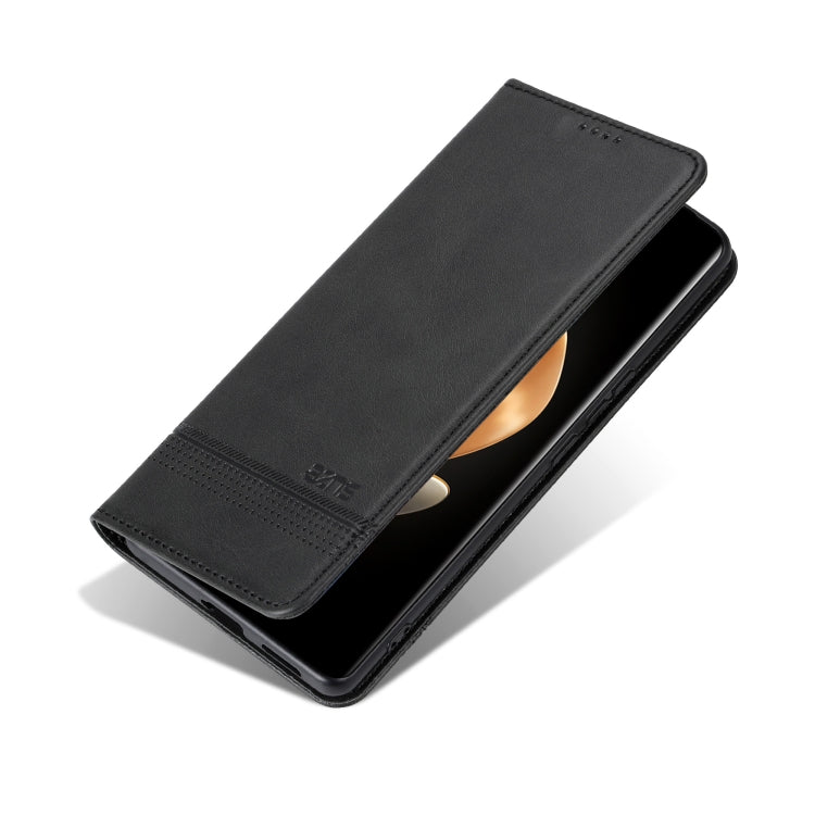 For OPPO Reno12 F 4G AZNS Magnetic Calf Texture Flip Leather Phone Case(Black)