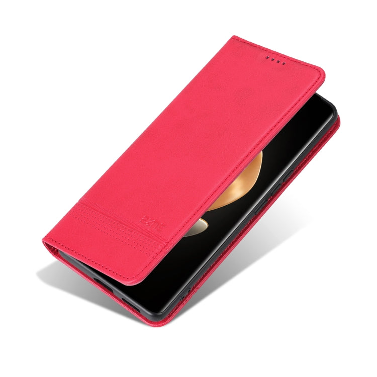 For OPPO Reno12 F 4G AZNS Magnetic Calf Texture Flip Leather Phone Case(Red)