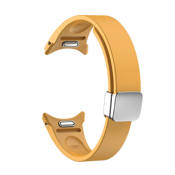 For Samsung Galaxy Watch 6 Magnetic Folding Silver Buckle Silicone Watch Band(Yellow)