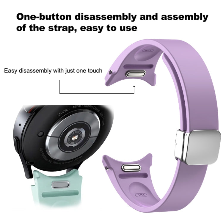 For Samsung Galaxy Watch 6 Magnetic Folding Silver Buckle Silicone Watch Band(Army Green)