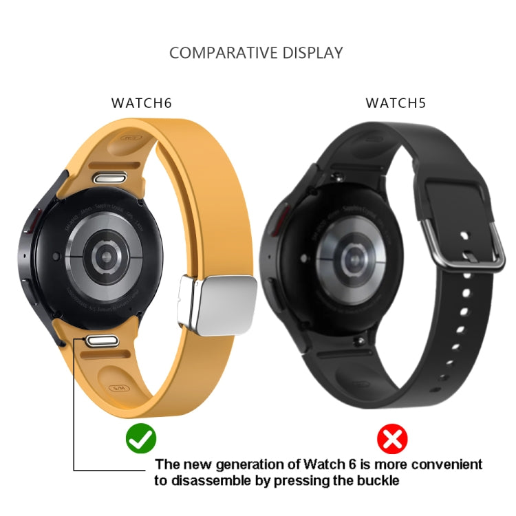 For Samsung Galaxy Watch 6 Magnetic Folding Silver Buckle Silicone Watch Band(White)