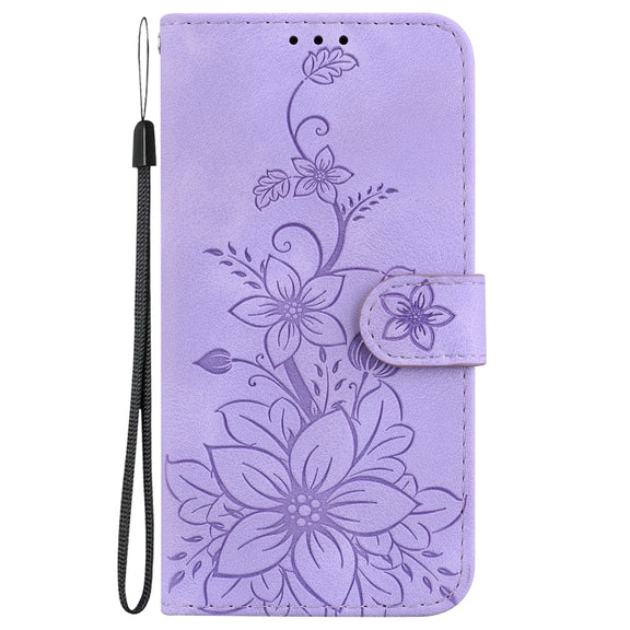 For Google Pixel 9 Pro Lily Embossed Leather Phone Case(Purple)