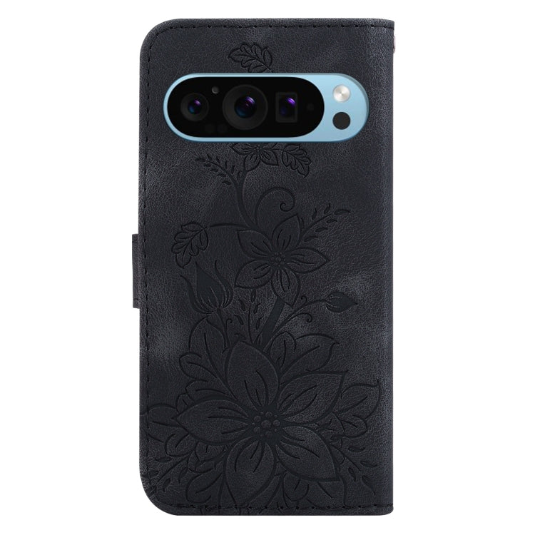 For Google Pixel 9 Pro Lily Embossed Leather Phone Case(Black)