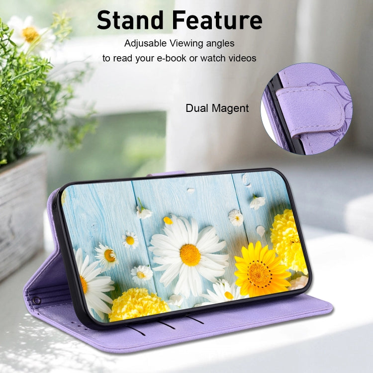 For Google Pixel 9 Lily Embossed Leather Phone Case(Purple) - Google Cases by PMC TechLife | Online Shopping South Africa | PMC TechLife | Buy Now Pay Later Mobicred