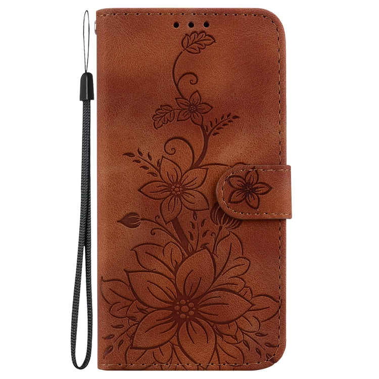 For Google Pixel 9 Lily Embossed Leather Phone Case(Brown) - Google Cases by PMC TechLife | Online Shopping South Africa | PMC TechLife | Buy Now Pay Later Mobicred