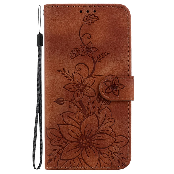 For Google Pixel 9 Lily Embossed Leather Phone Case(Brown)