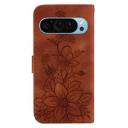For Google Pixel 9 Lily Embossed Leather Phone Case(Brown)