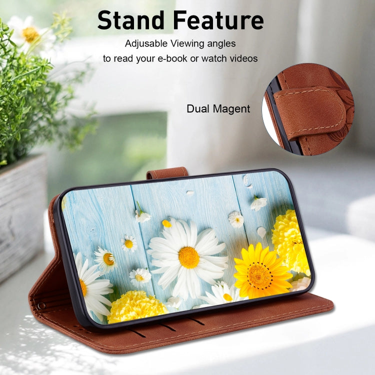 For Google Pixel 9 Lily Embossed Leather Phone Case(Brown) - Google Cases by PMC TechLife | Online Shopping South Africa | PMC TechLife | Buy Now Pay Later Mobicred