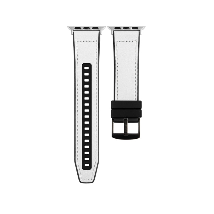 For Apple Watch Series 9 41mm Hybrid Leather Silicone Watch Band(White) - Watch Bands by PMC TechLife | Online Shopping South Africa | PMC TechLife