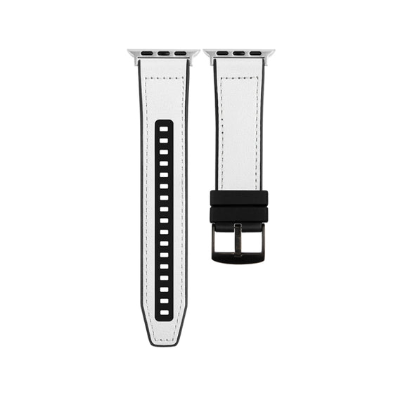 For Apple Watch Series 10 46mm Hybrid Leather Silicone Watch Band(White)