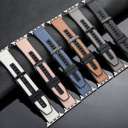 For Apple Watch Ultra 2 49mm Hybrid Leather Silicone Watch Band(Grey)
